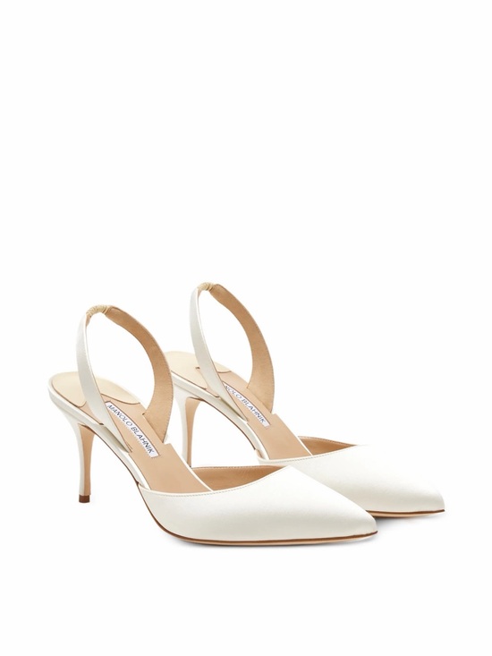 Manolo Blahnik Shoes - Manolo Blahnik White Pointed-Toe Slingback Pumps